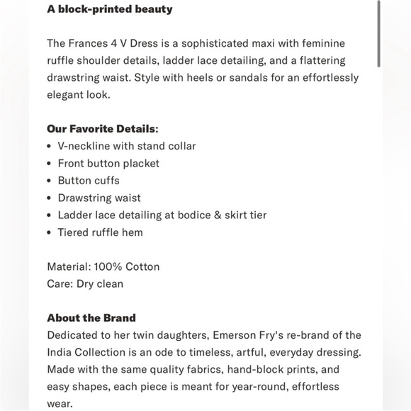 Love Tomas by Emerson Fry Marguerite 2 Organic Francis 4V dress. S. NWT. - Picture 8 of 14